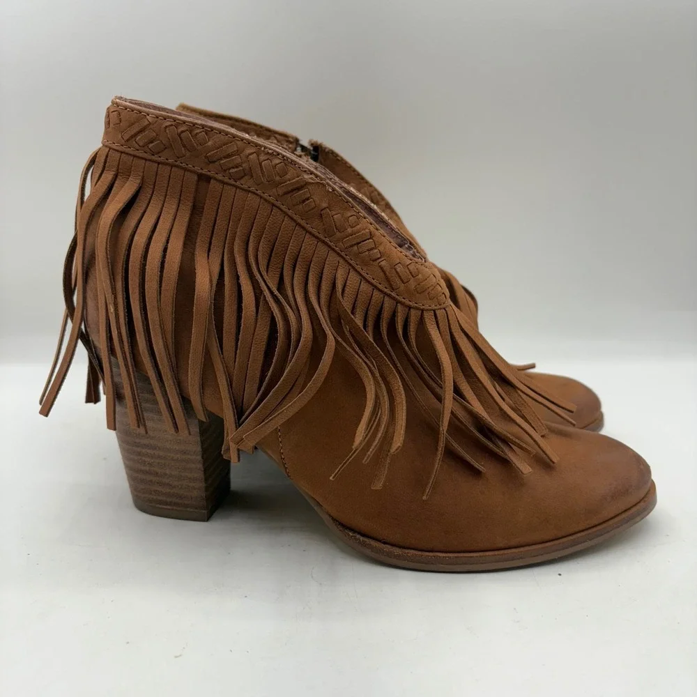 Seychelles Corey Lynn Calter World Tour Leather Fringe Ankle Boots Zip Size 8‎